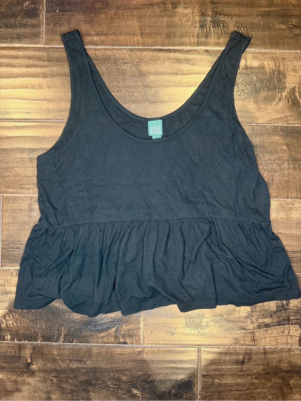 Wild Fable Black Ribbed Peplum Tank Top Size S